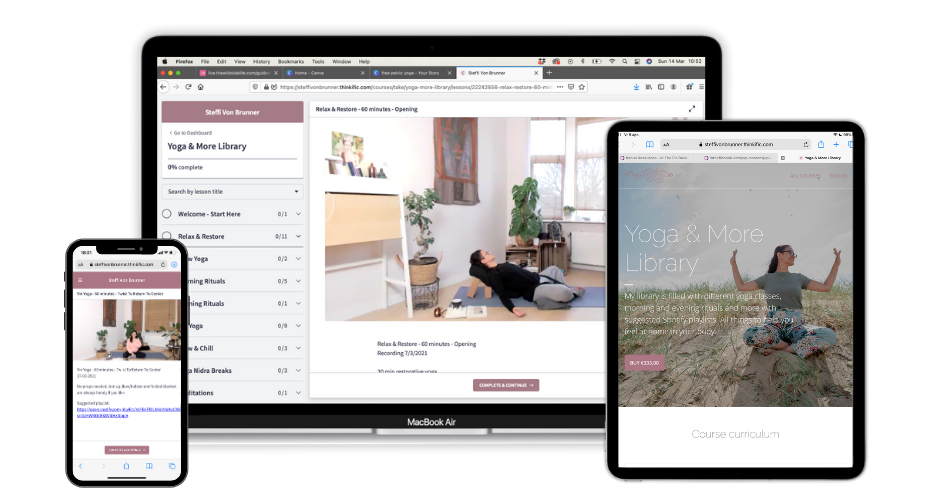 MacBook, Ipad and Iphone mock up showing Steffi's Yoga & More Membership